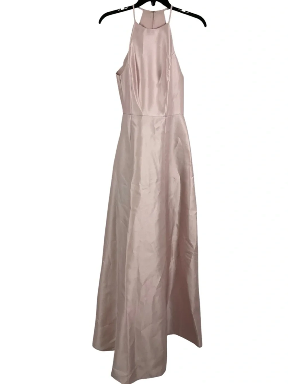 ALFRED SUNG Ballet Pink Satin Jewel-Neck Halter A-Line Maxi Dress - Picture 2 of 7